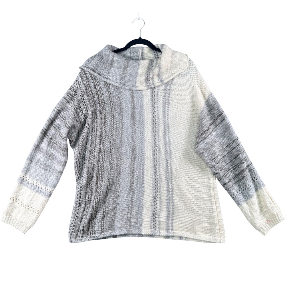Knox Rose XL Cowl Neck Striped Sweater Chunky Cozy Boho Soft Neutral Fall Layer